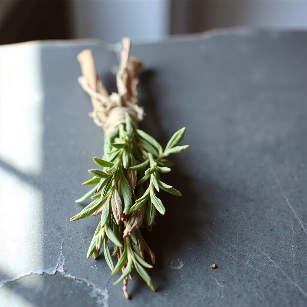 Getrocknete Kräuterbündel auf dunklem Schiefer